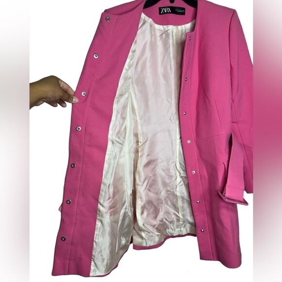 Zara Pink Blogger Favorite Barbiecore Belted Frock Coat Size Medium - Picture 5 of 16